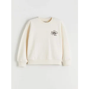 LCW Kids Ekru Bisiklet Yaka Çiçekli Kız Çocuk Sweatshirt