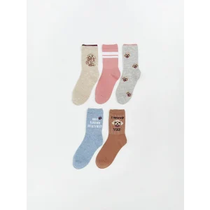 LCW Kids Bej Desenli Kız Çocuk Soket Çorap 5li