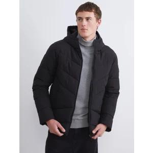 XSIDE Siyah Standart Kalıp Kapüşonlu Erkek Şişme Mont