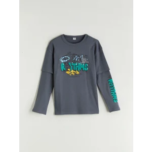 LCW Kids Gri Bisiklet Yaka Erkek Çocuk Tişört