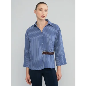 LCWAIKIKI Classic İndigo Çizgili Oversize Kadın Gömlek