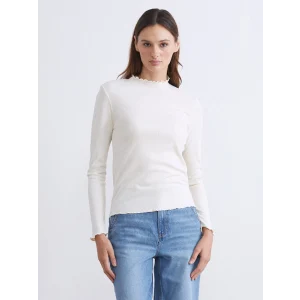 LCW Modest Ekru Fırfırlı Dik Yaka Kadın Body