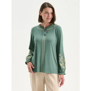 LCW Grace Yeşil Fırfırlı Bağlamalı Yaka Desenli Bluz