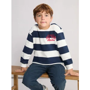 LCW Kids Ekru Bisiklet Yaka Çizgili Erkek Çocuk Sweatshirt