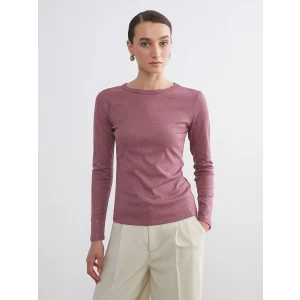 LCWAIKIKI Basic Pembe Bisiklet Yaka Parlak Görünümlü Kadın Tişört