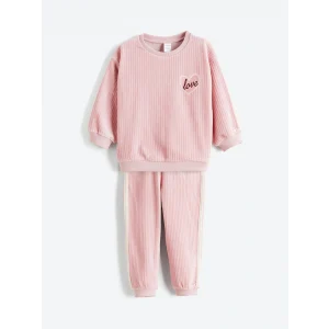 LCW Kids Pembe Bisiklet Yaka Kız Çocuk Kadife Sweatshirt ve Eşofman Alt