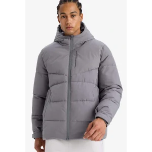 Defacto E9491AXGR211 Gri DeFactoFit Su İtici Rüzgar Geçirmez Regular Fit Kapüşonlu Fermuarlı Cepli Kışlık Mont