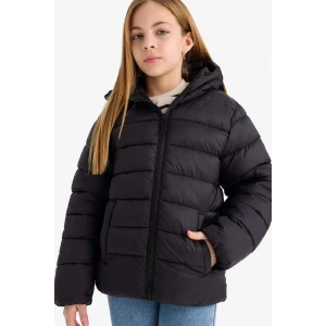 Defacto E5406A8BK27 Siyah Kız Çocuk Su Geçirmez Kapüşonlu Fermuarlı Şişme Mont