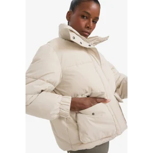 Defacto E9266AXBG779 Bej Defactofit Su İtici Oversize Fit Geniş Kalıp Dik Yaka Fermuarlı Çıtçıtlı Cepli Şişme Mont