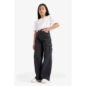 Defacto E7323A8NM36 DENIM Kız Çocuk Wide Leg Kargo Geniş Paça Jean Pantolon