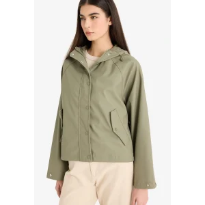 Defacto E8552AXKH402 Haki Regular Fit Kapüşonlu Suni Deri Yağmurluk
