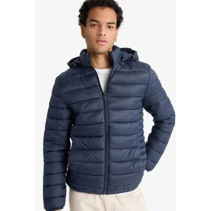 Defacto N4661AZNV175 Lacivert Su İtici Slim Fit Dar Kesim İç Cep Detaylı Kapüşonlu Fermuarlı Cepli Şişme Mont