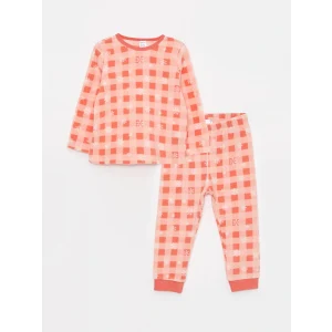 LCW baby Pembe Bisiklet Yaka Uzun Kollu Desenli Polar Kız Bebek Pijama Takımı