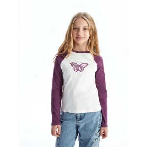 LCW Kids Ekru Bisiklet Yaka Kız Çocuk Tişört