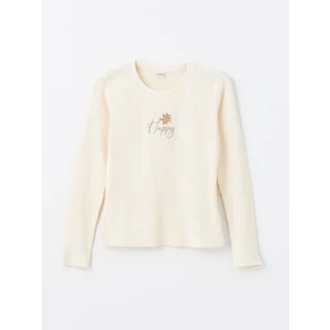 LCW Kids Bej Bisiklet Yaka Kız Çocuk Tişört