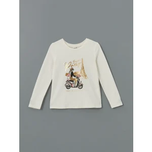 LCW Kids Ekru Bisiklet Yaka Kız Çocuk Tişört