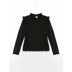 LCW Kids Siyah Dik Yaka Kız Çocuk Tişört