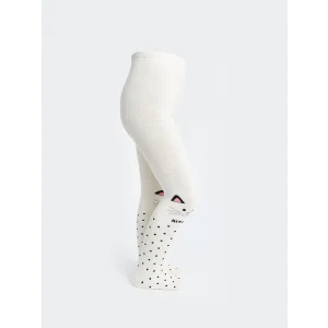 LCW Kids Ekru Desenli Kız Çocuk Havlu Külotlu Çorap