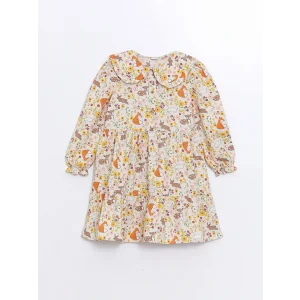 LCW Kids Ekru Bebe Yaka Kız Çocuk Elbise