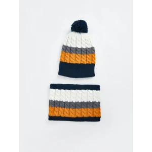 LCW ACCESSORIES Karışık Renk Bloklu Erkek Çocuk Atkı ve Bere Takım