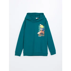 LCW Kids Yeşil Kapüşonlu Naruto Baskılı Erkek Çocuk Sweatshirt