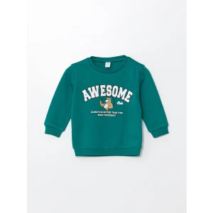 LCW Kids Yeşil Bisiklet Yaka Baskılı Kalın Erkek Çocuk Sweatshirt