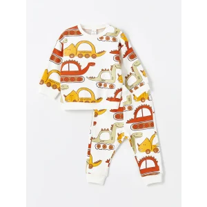 LCW baby Bej Bisiklet Yaka Uzun Kollu Baskılı Erkek Bebek Sweatshirt ve Eşofman Alt 2li Takım