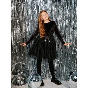 LCW Kids Siyah Bisiklet Yaka Kadife Kız Çocuk Elbise