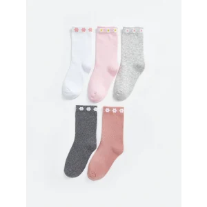 LCW Kids Ekru Çiçekli Kız Çocuk Soket Çorap 5li