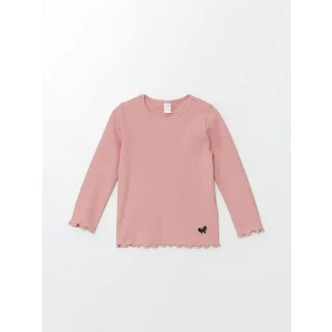 LCW Kids Pembe Bisiklet Yaka Uzun Kollu Baskılı Kız Çocuk Tişört