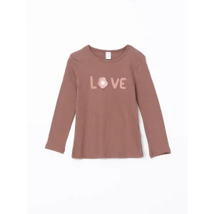 LCW Kids Bordo Bisiklet Yaka Uzun Kollu Kız Çocuk Tişört