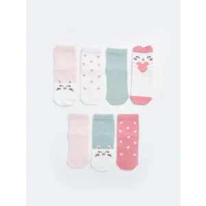 LCW baby Pembe Baskılı Kız Bebek Soket Çorap 7li
