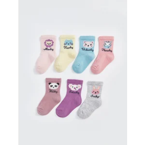 LCW baby Pembe Baskılı Kız Bebek Soket Çorap 7li