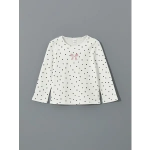 LCW Kids Ekru Bisiklet Yaka Puantiyeli Kız Çocuk Tişört