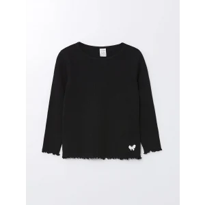 LCW Kids Siyah Bisiklet Yaka Uzun Kollu Baskılı Kız Çocuk Tişört