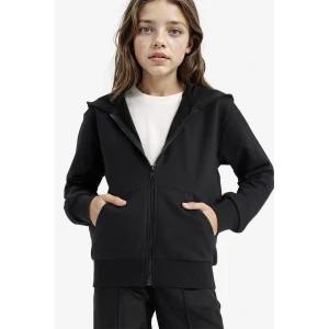 Defacto C8110A8BK81 Siyah Kız Çocuk Basic Düz Kapüşonlu Okul Fermuarlı Sweatshirt