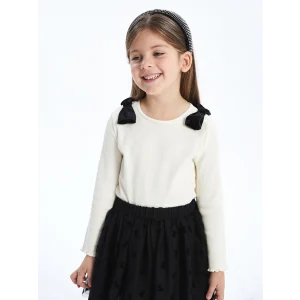LCW Kids Ekru Bisiklet Yaka Kurdele Detaylı Kız Çocuk Bluz