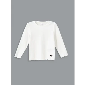 LCW Kids Ekru Bisiklet Yaka Uzun Kollu Baskılı Kız Çocuk Tişört