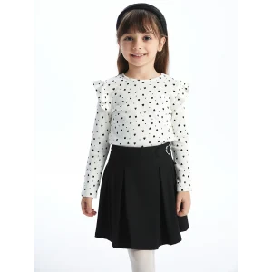 LCW Kids Ekru Bisiklet Yaka Uzun Kollu Baskılı Kız Çocuk Tişört