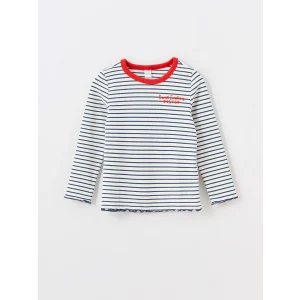 LCW Kids Lacivert Bisiklet Yaka Uzun Kollu Çizgili Kız Çocuk Tişört