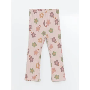 LCW Kids Ekru Beli Lastikli Çiçekli İspanyol Paça Kız Bebek Tayt