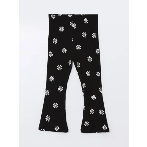 LCW Kids Siyah Beli Lastikli Çiçekli İspanyol Paça Kız Bebek Tayt