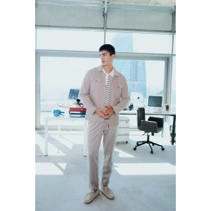 Defacto Y2651AZBG773 Bej Jogger Fit Beli Bağcıklı Lastikli Esnek Kumaş Cepli Duble Paça Pantolon