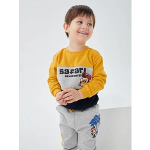 LCW baby Lacivert Bisiklet Yaka Uzun Kollu Nostaljik Maymun Baskılı Erkek Bebek Sweatshirt