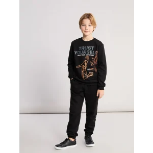 LCW Kids Siyah Bisiklet Yaka Baskılı Erkek Çocuk Eşofman Takım