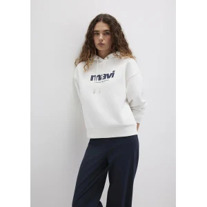 Mavi 168334-81964 Mavi Logo Baskılı Kapüşonlu Ekru Sweatshirt