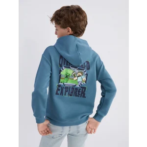 LCW Kids Mavi Kapüşonlu Minecraft Baskılı Erkek Çocuk Sweatshirt