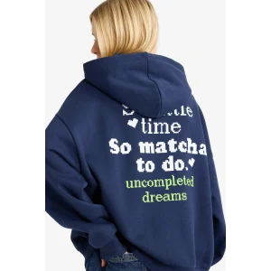 Defacto G0179AXNV241 Lacivert Coool Overshirt Fit Kapüşonlu Baskılı Kalın Kumaş Sweatshirt