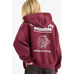 Defacto G0181AXBR98 Bordo Coool Overshirt Fit Kapüşonlu Baskılı Kalın Kumaş Sweatshirt