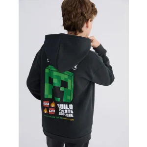 LCW Kids Antrasit Kapüşonlu Minecraft Baskılı Erkek Çocuk Fermuarlı Sweatshirt